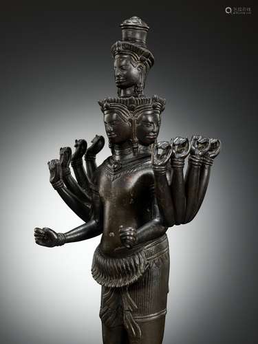 A LARGE BRONZE FIGURE OF SADASHIVA, ANGKOR PERIOD, BAYON STY...