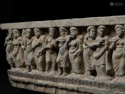 A LARGE SCHIST FRIEZE DEPICTING A BANQUET, ANCIENT REGION OF...