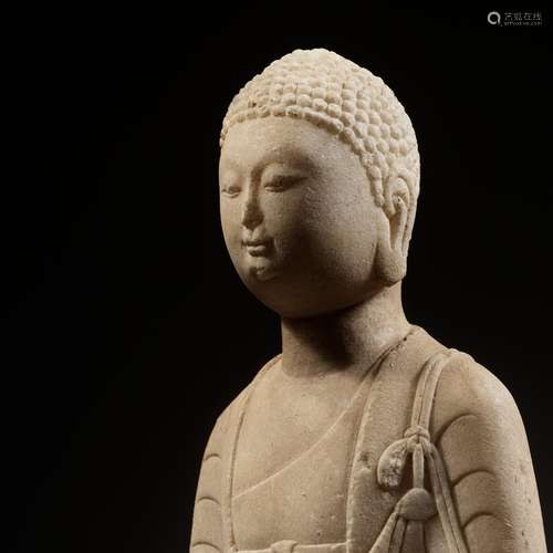 A WHITE MARBLE FIGURE OF BUDDHA, NORTHERN QI DYNASTY, CHINA,...