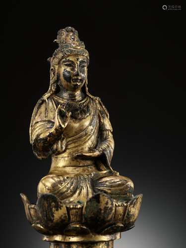 A GILT-BRONZE FIGURE OF AVALOKITESHVARA, LIAO DYNASTY, CHINA...