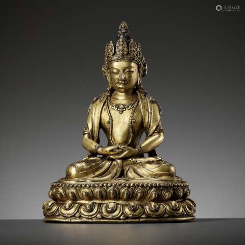 A GILT BRONZE FIGURE OF AMITAYUS, TIBET, 15th-16th CENTURY