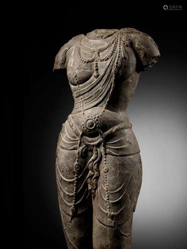 A LIMESTONE TORSO OF A BODHISATTVA, TANG DYNASTY