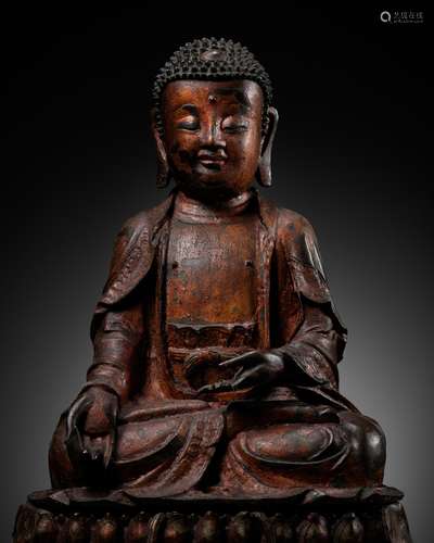 A LARGE GILT-LACQUERED BRONZE FIGURE OF THE MEDICINE BUDDHA ...