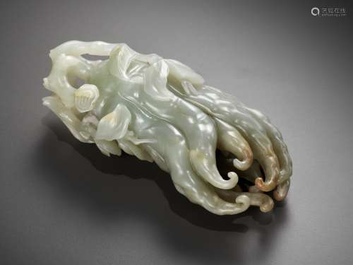 A CELADON JADE CARVING OF A FINGER CITRON, CHINA, 18TH - 19T...