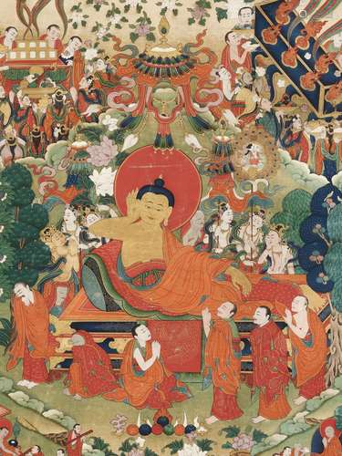 A RARE THANGKA DEPICTING THE BUDDHA’S PARINIRVANA, TIBET, 18...