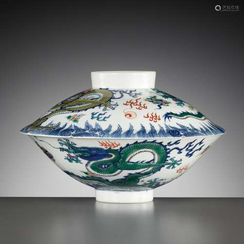 A DOUCAI 'DRAGON' BOWL AND COVER, YONGZHENG MARKS AND OF THE...