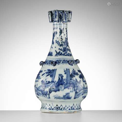 A LARGE BLUE AND WHITE SIX-TUBE ARROW VASE, TOUHU, MING DYNA...