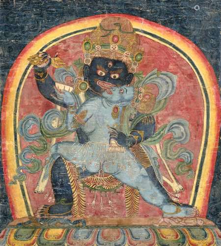 A THANGKA DEPICTING VAJRAPANI AND CONSORT, 17TH-18TH CENTURY...