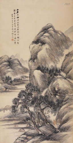杨伯润(1837-1911) 携琴听松 1892年作 设色纸本 立轴