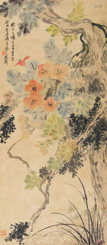 吴让之(1799-1870) 拟十三峰草堂花卉 1853年作 设色纸本 立轴