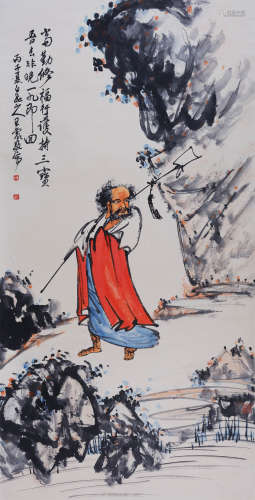 王震(1867-1938) 罗汉图 1916年作 设色纸本 立轴