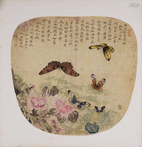 骆绮兰(清代) 花香引蝶 1817年作 设色绢本 镜心
