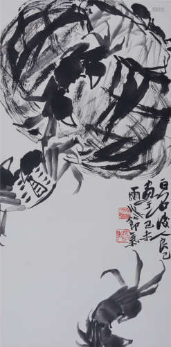 齐良已(1923-1988) 蟹趣图  水墨纸本 立轴
