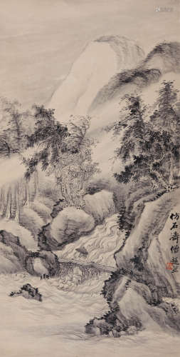冯超然(1882-1954) 仿石涛山水  水墨纸本 立轴