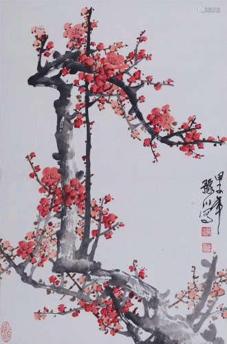 王成喜(b.1940) 红梅图 1984年作 设色纸本 立轴
