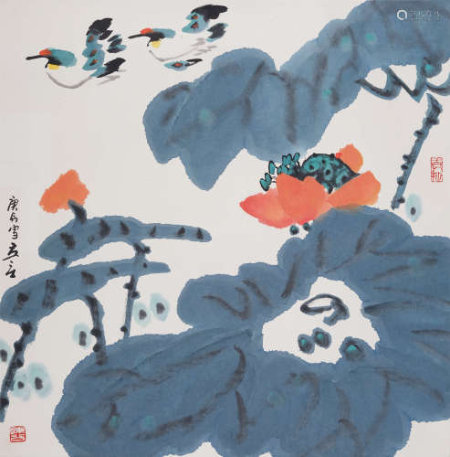 陈立言(1940-2023) 荷趣 2000年作 设色纸本 镜心