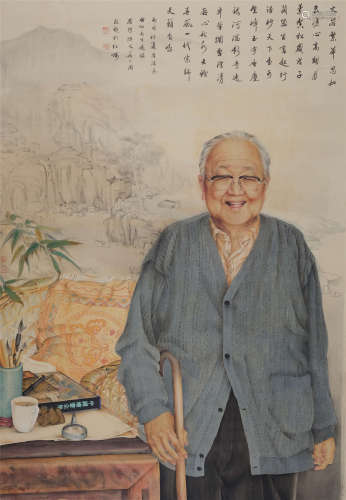 苏士澍(b.1949) 、崔浩(b.1981)启功先生像 2006年作 设色绢本 镜心