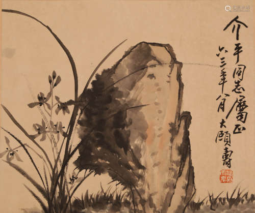 潘天寿 兰石图 纸本镜片