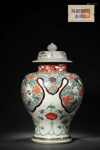 A Wucai Glaze Floral Ginger Jar And Cover, Kangxi Mark