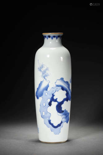 A Blue And White Mythical Beast Rouleau Vase