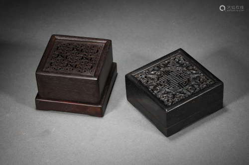 A Carved Sandalwood Box And Cover