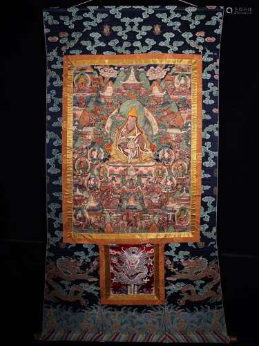 旧藏矿物颜料手绘《宗喀巴大师》佛像唐卡