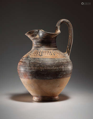 AN ETRUSCO-CORINTHIAN POTTERY OINOCHOE WITH TONGUE FRIEZE  一...