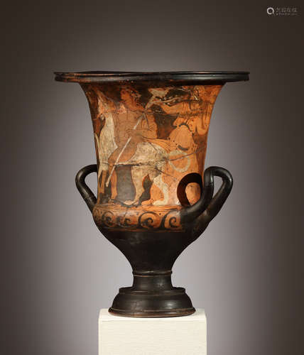 AN ATTIC RED-FIGURE KALYX KRATER WITH DIONYSOS RIDING A WHIT...