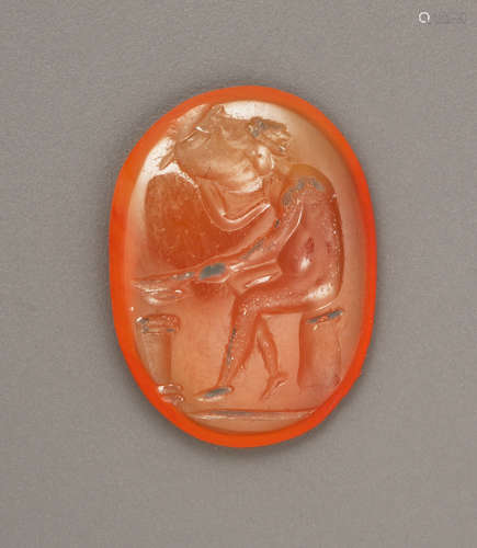 A ROMAN CARNELIAN INTAGLIO WITH POTTER  带陶器的罗马红玉髓凹...