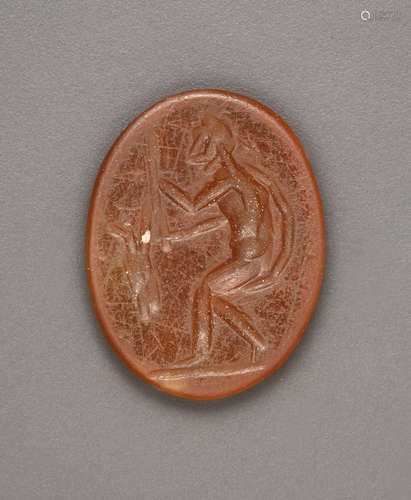 A ROMAN CARNELIAN INTAGLIO WITH PEASANT  一个罗马红玉髓农夫凹...