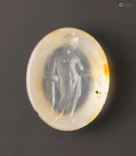 A ROMAN CHALCEDONY INTAGLIO WITH MERCURY  罗马玉髓水银凹版