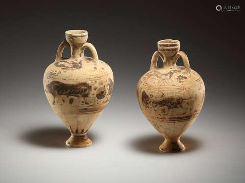 A PAIR OF 2 ITALO-CORINTHIAN AMPHORISKOI WITH ANIMAL FRIEZES...