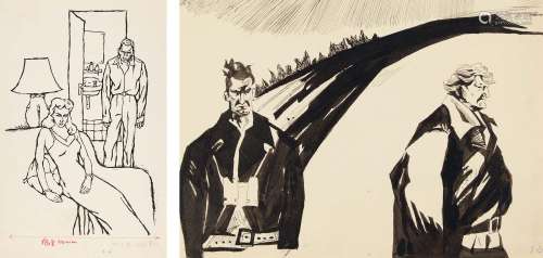 1986年绘本 鲍蓓插图原稿《前线》《被侮辱与被损害的人》 纸本 2张