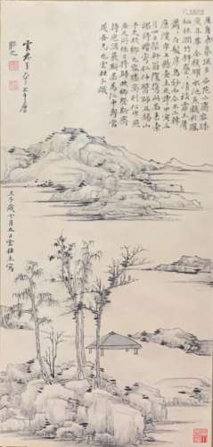 张大千 仿倪云林山水 纸本立轴