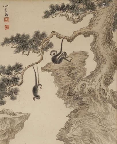 溥儒猴戏图（艺苑风采223）绢本