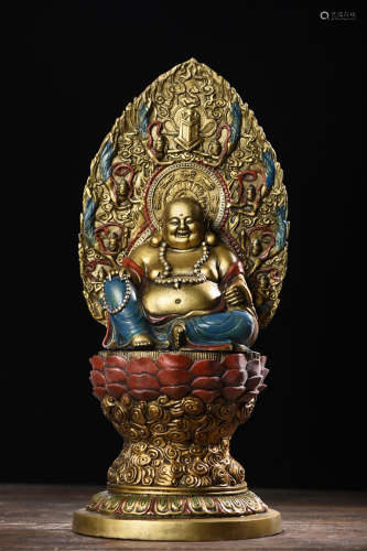 铜彩绘弥勒佛造像
