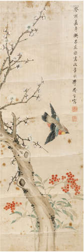 李荷生 1933年 拟院画花鸟 设色绢本 框