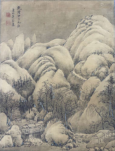 董邦达 雪景山水 镜片 绢本