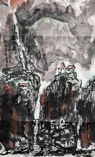 袁志山(b.1943) 山居图 1983年作 设色纸本 镜心