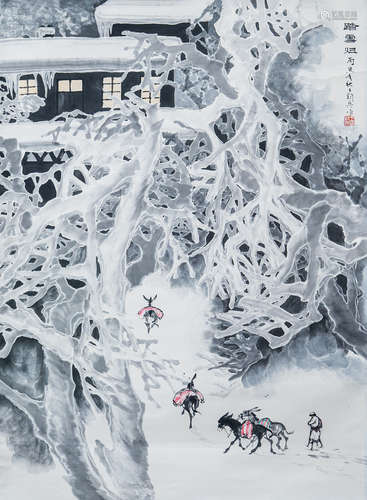 王钧兵(b.1947) 踏雪归 1986年作 设色纸本 立轴