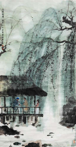 傅益瑶(b.1947) 水阁围棋 1978年作 设色纸本 镜心