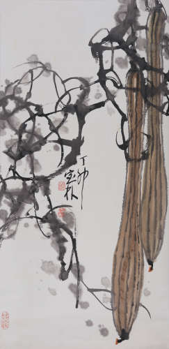 姜宝林(b.1942) 丝瓜 1987年作 设色纸本 立轴