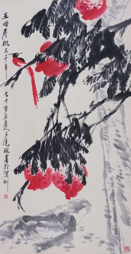 卢光照(1914-2001) 双寿图  设色纸本 立轴