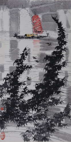 徐希(1940-2015) 江上帆影  设色纸本 立轴