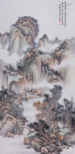 容庚(1894-1983) 拟王鉴笔意山水 1942年作 设色纸本 立轴
