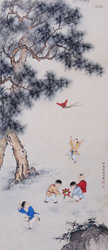 陈林斋(1912-1999) 婴戏图 设色纸本 立轴