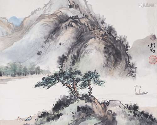 容漱石(1903-1996) 观山图  设色纸本 镜心