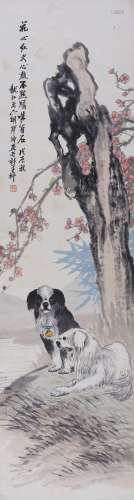 胡郯卿(1865-?) 双犬图 1928年作 设色纸本 立轴