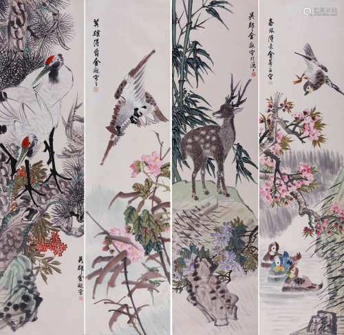 金梦石(1869-1952) 花鸟四屏  设色纸本 立轴