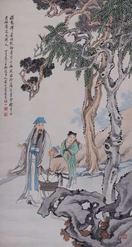 黄山寿(1855-1919) 羲之书扇 1917年作 设色纸本 镜心